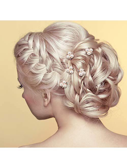 18 Pieces Wedding Pearl Hair Pins Brides Bridal Rhinestones Hair Pins Bridesmaid Hair Accessory (Rose Gold)