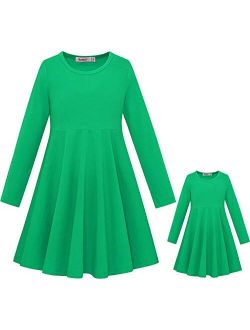 ModaIoo Matching Dolls & Girls Long Sleeve Dress,A-Line Skater Twirly Casual Solid Dresses for Kids