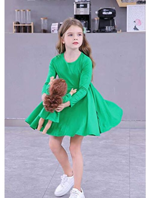 ModaIoo Matching Dolls & Girls Long Sleeve Dress,A-Line Skater Twirly Casual Solid Dresses for Kids