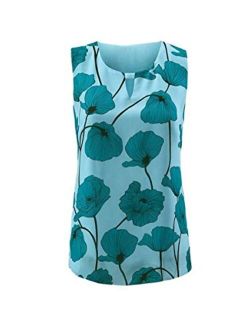 #3268 Blue Poppy Floral Sleeveless Blouse Tank