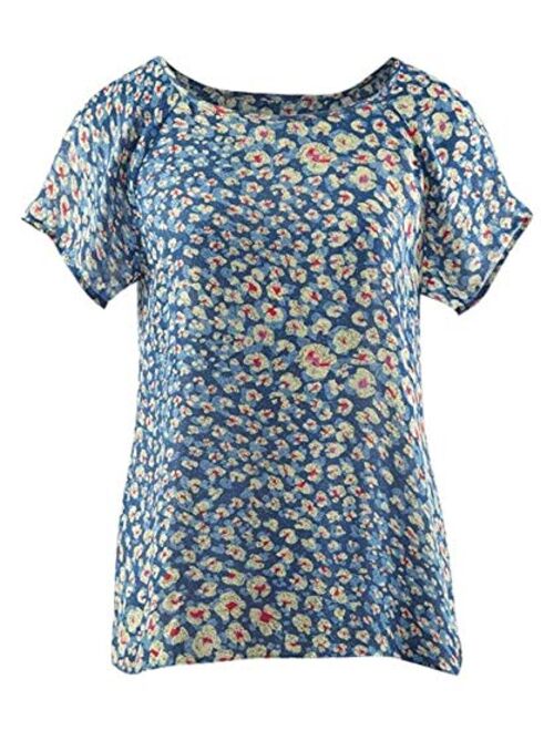 cabi Blue Floral Short Sleeve Crossover Button Back Top Style 299