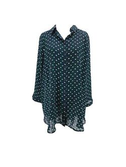 Olive Martini Blouse Navy Blue Green Print Top Relaxed Fit #5019