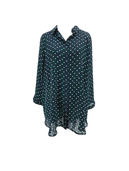 cabi Olive Martini Blouse Navy Blue Green Print Top Relaxed Fit #5019