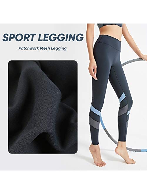 LISUEYNE High Waist Yoga Leggings for Women Ultra Soft Athletic Pants Patchwork Mesh Tummy Control Workout Leggings