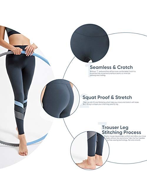 LISUEYNE High Waist Yoga Leggings for Women Ultra Soft Athletic Pants Patchwork Mesh Tummy Control Workout Leggings
