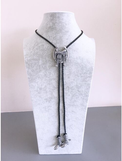 New Silver Plating Saddle Horseshoe Cowboy Boots Bolo Tie Neck Tie Necklace also Stock in US