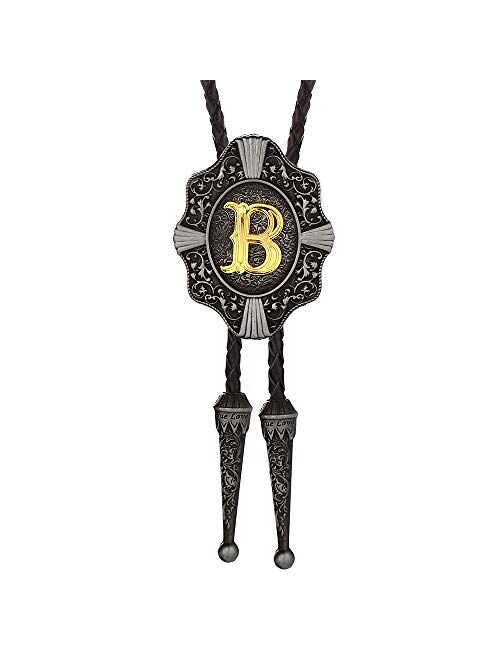 Bolo Tie for Men- Vintage Initial Letter ABCDMJR to Z Western Cowboy Costume Wedding Bolo Ties