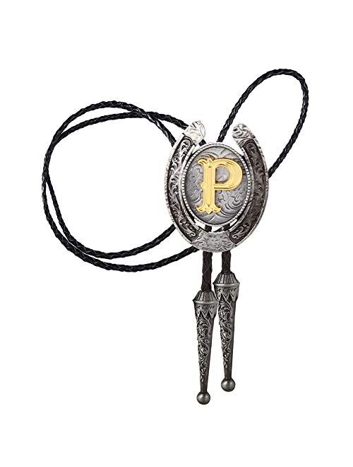 Vintage Bolo Tie for Men- Initial Letter ABCDMJR to Z Western Cowboy Bolo Tie for Women