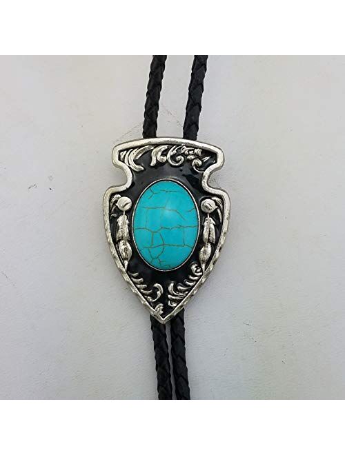 SELOVO Native American Turquoise Western Bolo Tie Indian Spear Genuine Leather