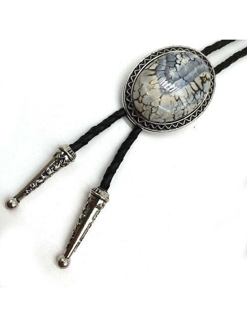 Oval agate natural stone BOLO tie men's new high-end wedding accessories Leather rope