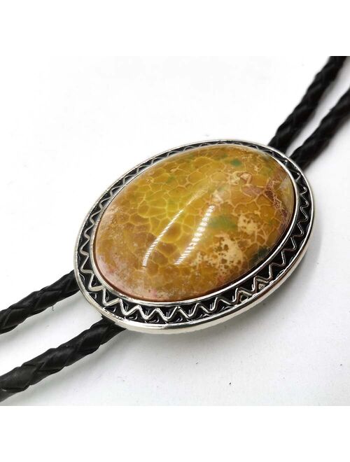 Oval agate natural stone BOLO tie men's new high-end wedding accessories Leather rope