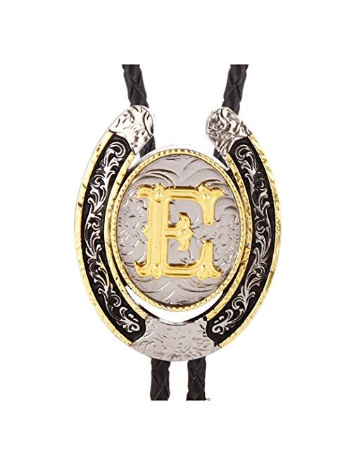 Vintage Initial Letter ABCDMJR to Z Western Cowboy Costume Wedding Bolo Ties Bolo Tie for Men 