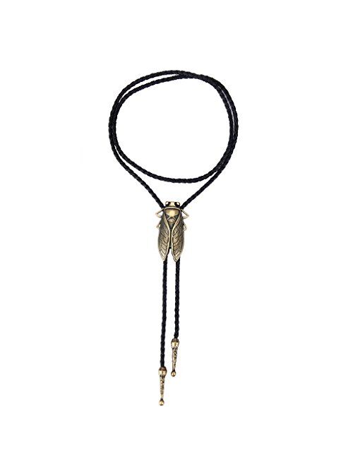 COOLLA Bolo tie- Handmade Western Cowboy Black Vintage Cicada Pendant for Women,Men