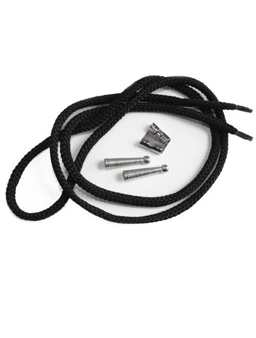 Blank Bolo Tie Parts Kit Standard Slide Textured Tips Black Cord Silver Set /4