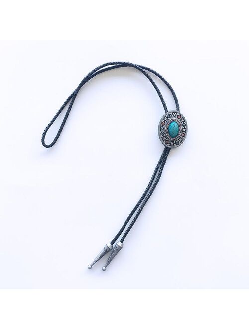 Western Southwest Cross Knot Oval Bolo Tie Leather Necklace Neck Tie also Stock in US