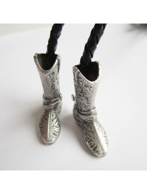 New Silver Plated Cowboy Boots Cap Western Wedding Bolo Tie Neck Tie