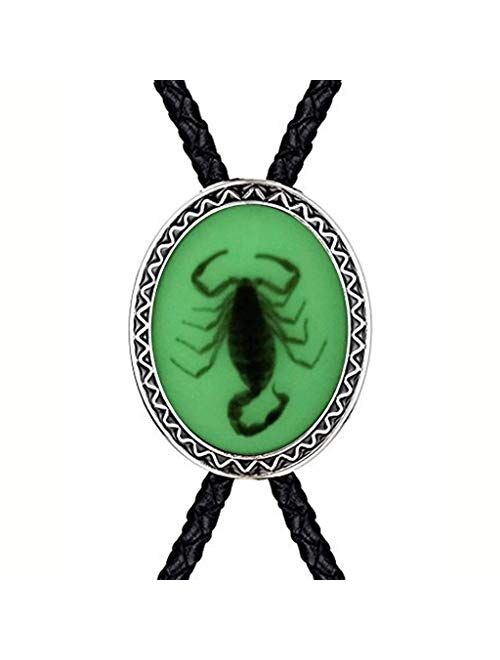 Bolo tie- Unique Luminous Stone Native American White 3D Scorpion Animal Bolo tie for Men Women