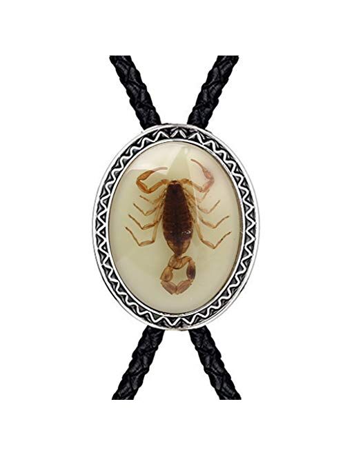 Bolo tie Unique Luminous Stone Native American White 3D Scorpion Animal Bolo tie for Men Women 