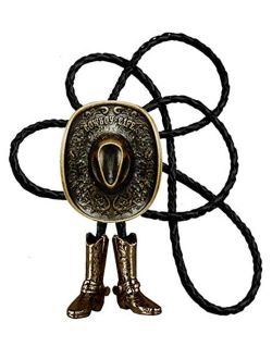 Moranse Bolo Tie with Western Cowboy Hat Saddle And Knight Boots Style Genuine and Cowhide Rope