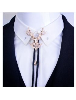 Stag Bolo Tie Deer Bola Necktie Braided Leather Shoestring Necklace Western Gold