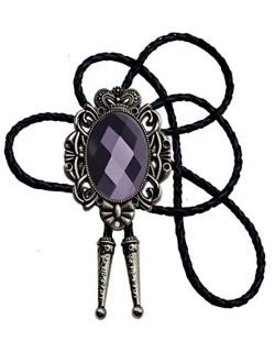 Moranse Bolo Tie Natural Colors Crystal Stone Western Celtic Style Genuine and Cowhide Rope