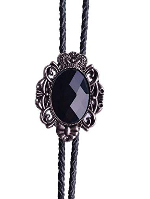 Moranse Bolo Tie Natural Colors Crystal Stone Western Celtic Style Genuine and Cowhide Rope