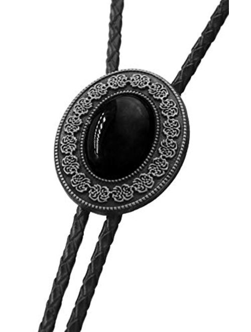 Moranse Bolo Tie with Round Flower And Gem Stone Parterre Style Genuine and Cowhide Rope 