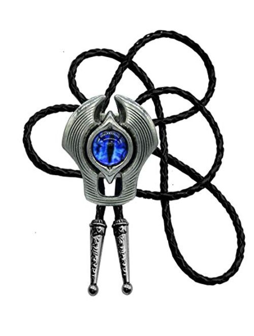 Moranse Bolo Tie Evil Eye Natural Gem Western Cowboy Style with Cowhide Rope Necktie