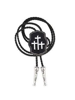 Black red cross rectangle Western bolo tie for man hand made cowboy indian bola tie