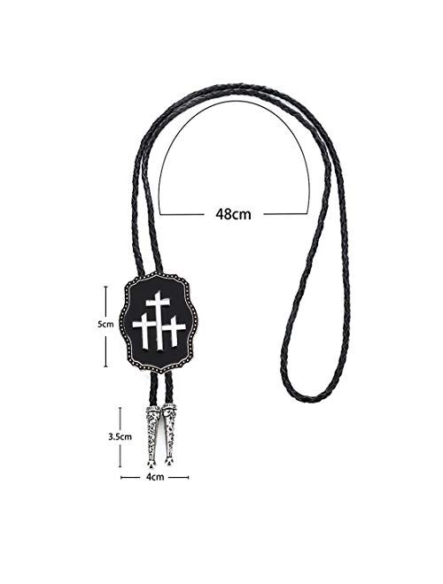 Black red cross rectangle Western bolo tie for man hand made cowboy indian bola tie
