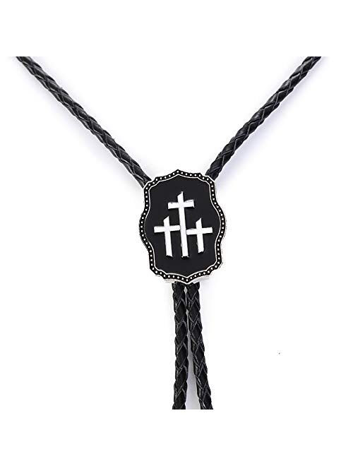 Black red cross rectangle Western bolo tie for man hand made cowboy indian bola tie