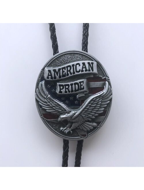 New Western Fly Eagle Flag Oval Bolo Tie Neck Tie Wedding Leather Necklace