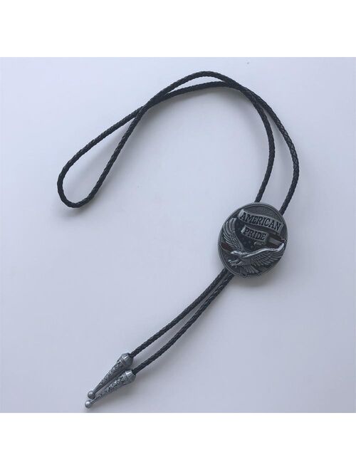 New Western Fly Eagle Flag Oval Bolo Tie Neck Tie Wedding Leather Necklace
