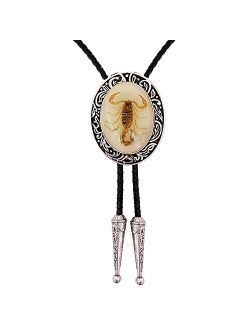 Lanxy American Vintage Cool Novelty Oval Luminous Stone 3D Scorpion Animal Bolo Tie For Men
