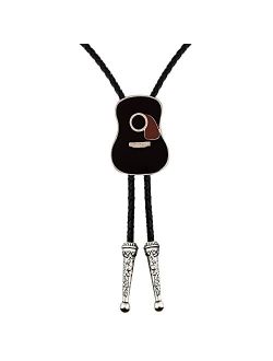 LAXPICOL Fashion Western Cowboy Black Enamel Guitar shape Bolo Tie