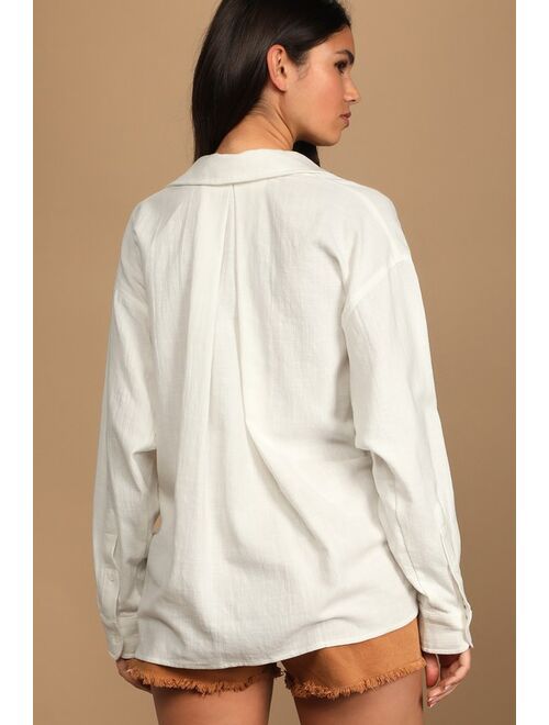 Lulus New Locations White Oversized Long Sleeve Button-Up Top