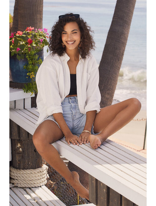 Lulus New Locations White Oversized Long Sleeve Button-Up Top