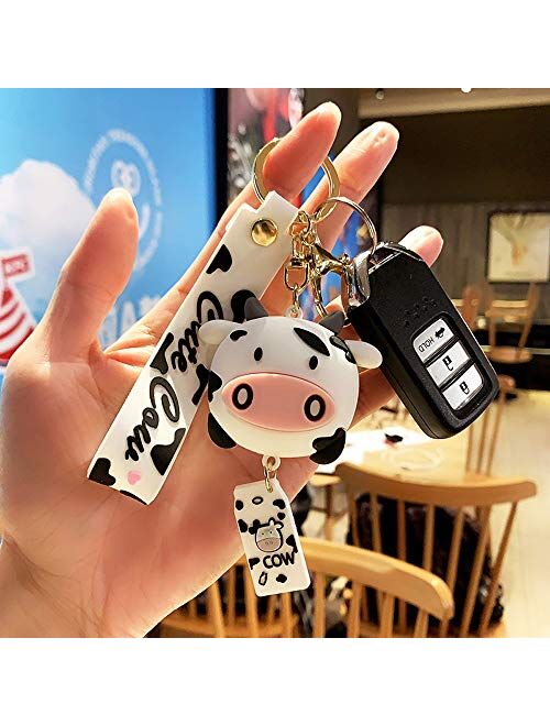 XIAOSI Cute Cartoon Car Key Charm Door Key Silicone Cow Keychains Animal Keyrings Bag Decoration(White)
