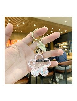 YUQINT Keychain Game with Cute Cartoon Animals Charm Deco Cherry Blossoms Moving Liquid Keychain Creative Quicksand Snowflake Bag Pendant Car Keys Accessories Lovers Gift