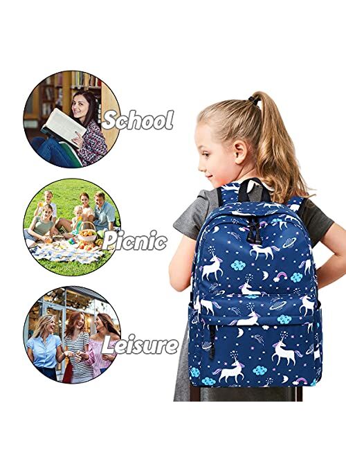 Aitok Backpack for Girls Boys, School Bag Set with Lunch Box and Pencil Case, Lightweight Travel Daypack Bookbag (Flower Black)