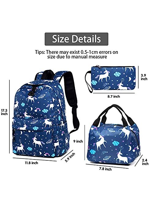 Aitok Backpack for Girls Boys, School Bag Set with Lunch Box and Pencil Case, Lightweight Travel Daypack Bookbag (Flower Black)
