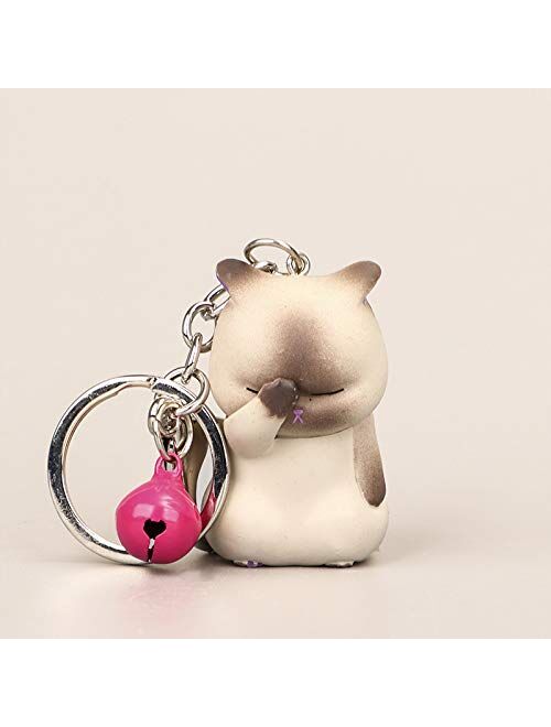 MHBY Keychain,Cute Shy Cat Keychains Chubby Kitten Keyring Trinket Bag Ornament Keys Organizer Fashion Animal Jewelry Women AccessoriesKey Chains
