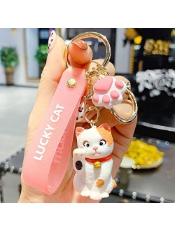 ZEXIN New Cute Lucky Cat Keychains Car Key Accessories Bag Decoration Keyrings Cartoon Lovely Cat Keychains Pendant(White)