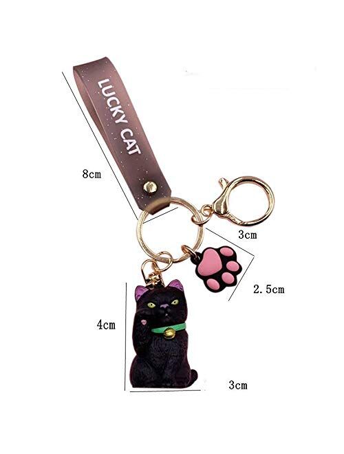 ZEXIN New Cute Lucky Cat Keychains Car Key Accessories Bag Decoration Keyrings Cartoon Lovely Cat Keychains Pendant(White)