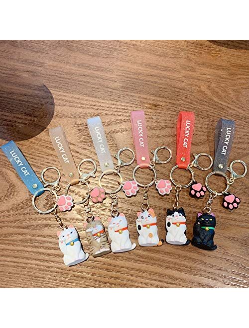 ZEXIN New Cute Lucky Cat Keychains Car Key Accessories Bag Decoration Keyrings Cartoon Lovely Cat Keychains Pendant(White)