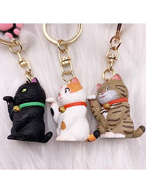 ZEXIN New Cute Lucky Cat Keychains Car Key Accessories Bag Decoration Keyrings Cartoon Lovely Cat Keychains Pendant(White)