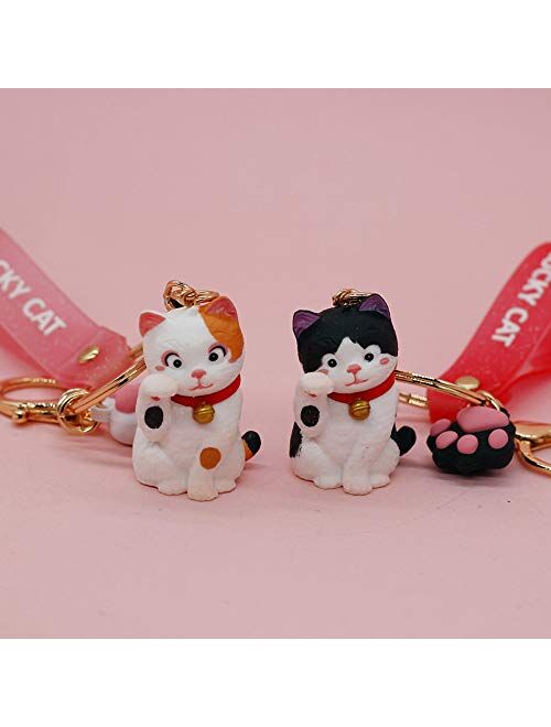 ZEXIN New Cute Lucky Cat Keychains Car Key Accessories Bag Decoration Keyrings Cartoon Lovely Cat Keychains Pendant(White)