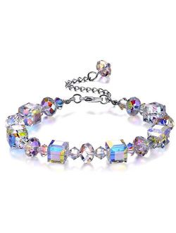 Kesaplan Elemental Crystal Bracelet for Women, 925 Sterling Silver Adjustable Link Bracelet, Valentines Day Gifts for Friends and Lovers, Jewelry Gifts for Mom and Wife