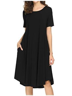 Locryz Women's Short Sleeve Pocket Swing Dress Casual Loose T-Shirt Dress