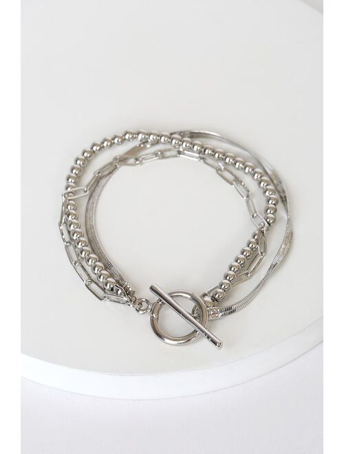 Lulus What You Came For Silver Layered Chain Bracelet